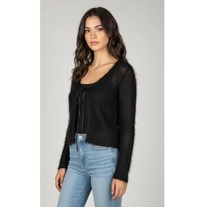 Vtge Boho American Cruiser Black Glistening eyelash Yarn Shrug Sz 4-6 See Desc